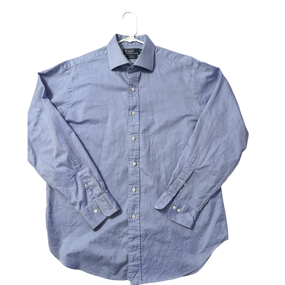 Polo Ralph Lauren Men's Classic Blue Full Button Cotton Dress Shirt 16.5 33/34